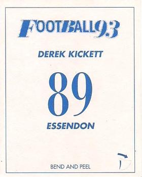 1993 Select AFL Stickers #89 Derek Kickett Back